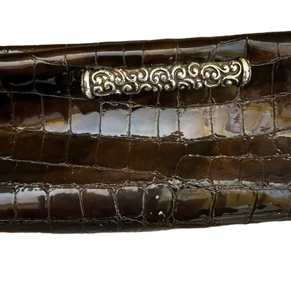 Brighton Cher Brown Croc Embossed Patent Leather Cosmetic Makeup Bag. - Picture 3 of 3